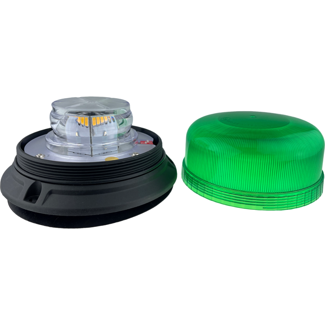LED Beacon Green Colour Seatbelt Plug In Connected Magnetic 3 Bolt 12/24v