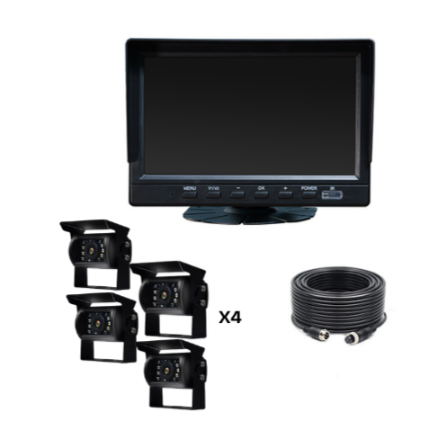 The Standard - Rear View x4 Full HD Night Vision Camera Kit with LCD 7" Monitor Wired Waterproof Cameras