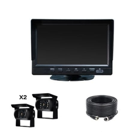 Rear View x2 Full HD Night Vision Camera Kit with LCD 7" Monitor Wired Waterproof Cameras