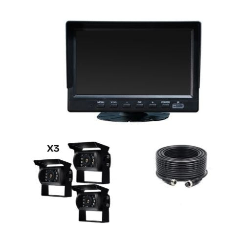 Rear View x3 Full HD Night Vision Camera Kit with LCD 7" Monitor Wired Waterproof Cameras