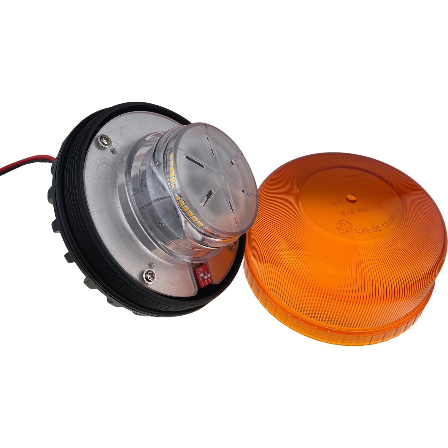 LED Amber Flashing Compact Light Beacon Bolt On Fitting UK 12/24v