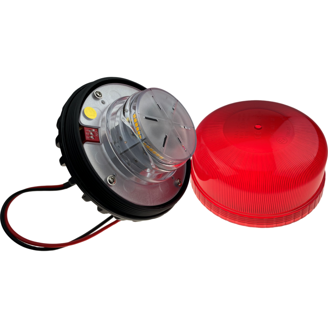 LED Red Flashing Compact Light Beacon Bolt On Fitting UK 12/24v Emergency Vehicles Industrial Aviation