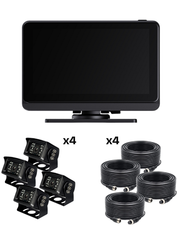 Touchscreen Reversing Camera Kit with LCD 7" Monitor Rear View Full HD Night Vision with Wired Waterproof x4 Cameras